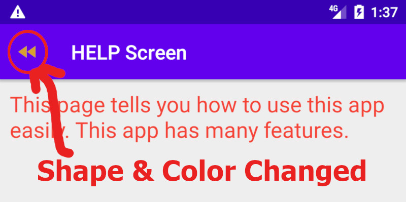 Android toolbar back button shape and color change