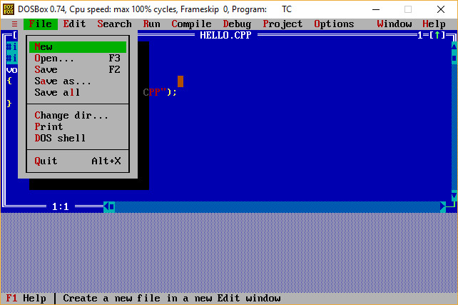 Turbo C Menu File Options