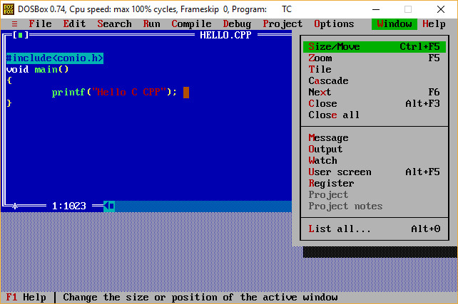 Turbo C Menu Window Options