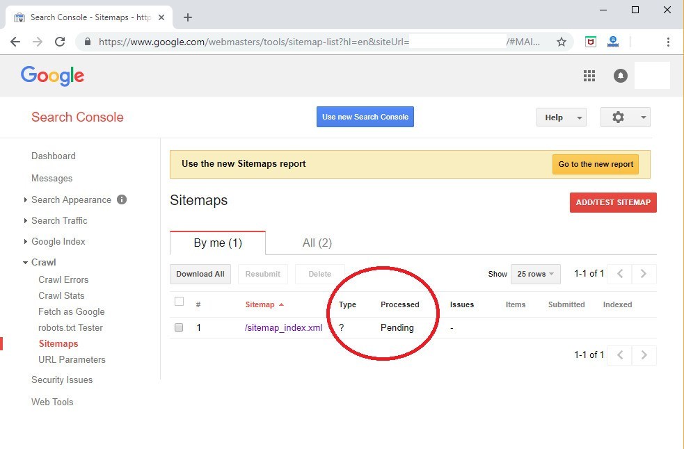 check yoast sitemp submission status in google search console