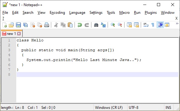 type or edit java program in notepad++ text editor