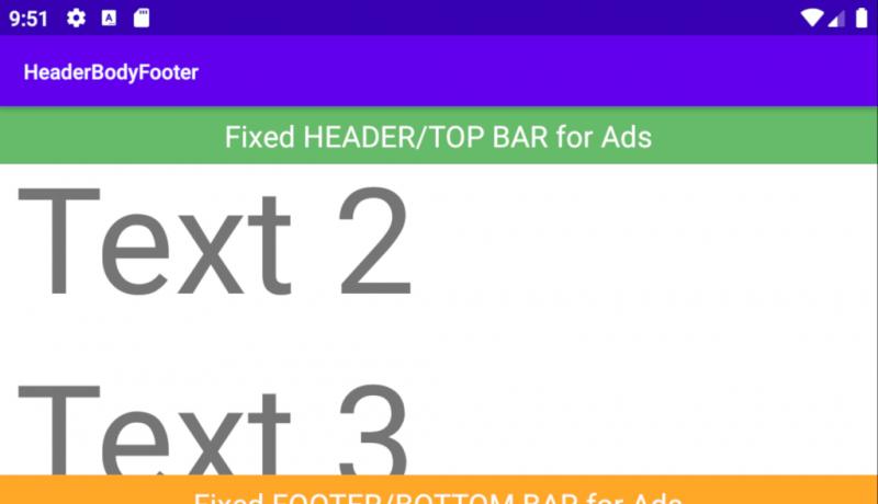 Android Header Body Footer Layout Example with ScrollView and RelativeLayout